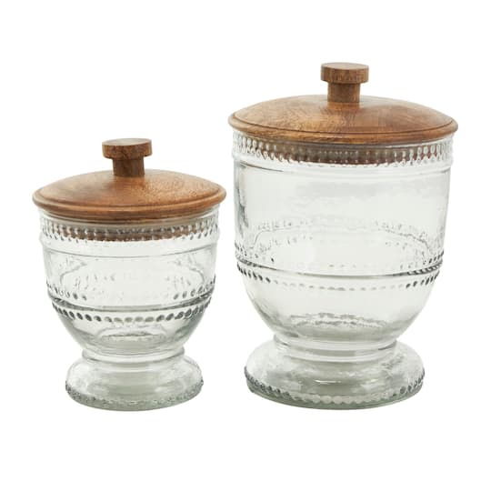 Clear Glass Beaded Decorative Jars Set